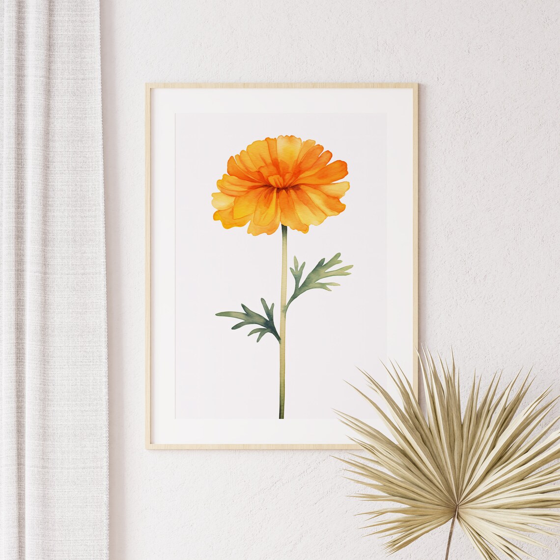 Golden Orange Marigold Watercolor Flower Minimalist Art Poster - Image 3