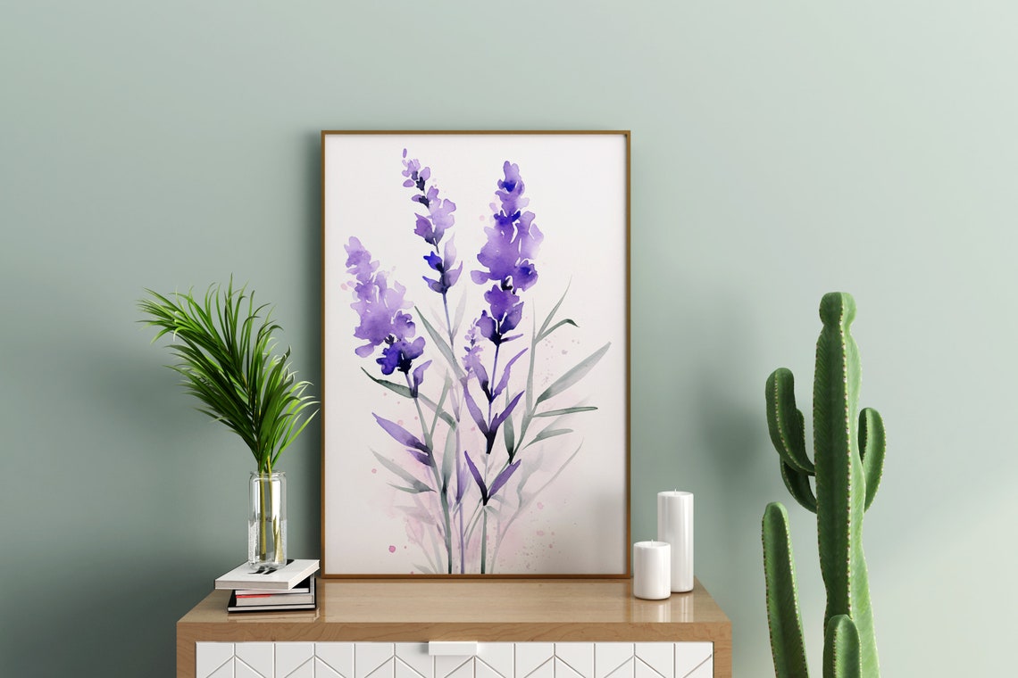 Purple Lavender Watercolor Flowers Minimalist Botanical Art Poster - Image 2