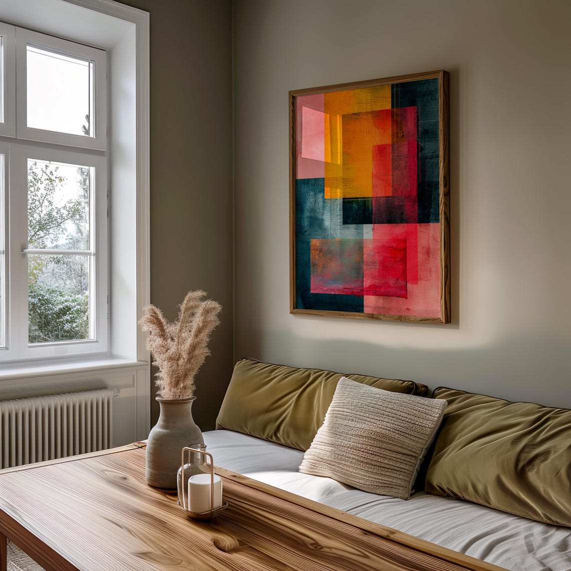 Geometric Abstract Color Blocks Navy Orange Pink Graphic Art Poster - Image 4