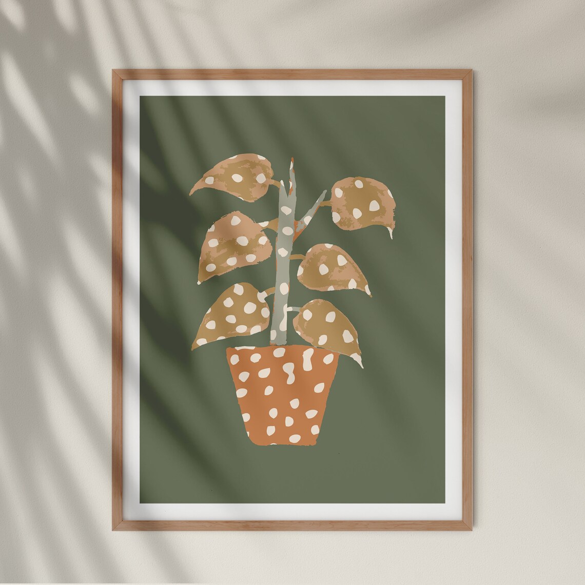 Polka Dot Plant in a Terracotta Pot on Olive Green Botanical Poster