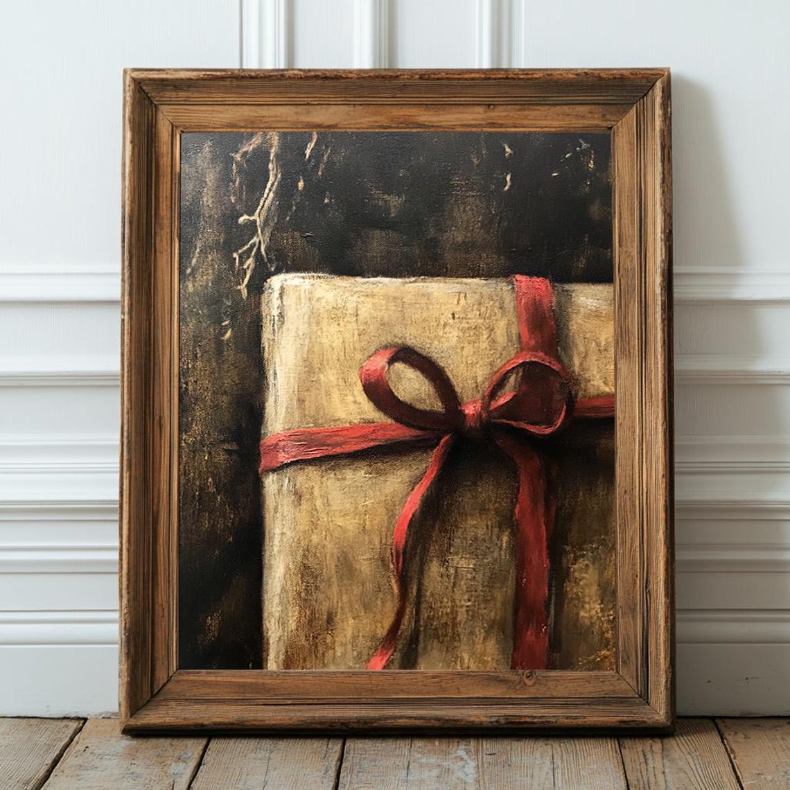 Vintage Gift Box Red Ribbon Bow Christmas Holiday Still Life Print - Image 4