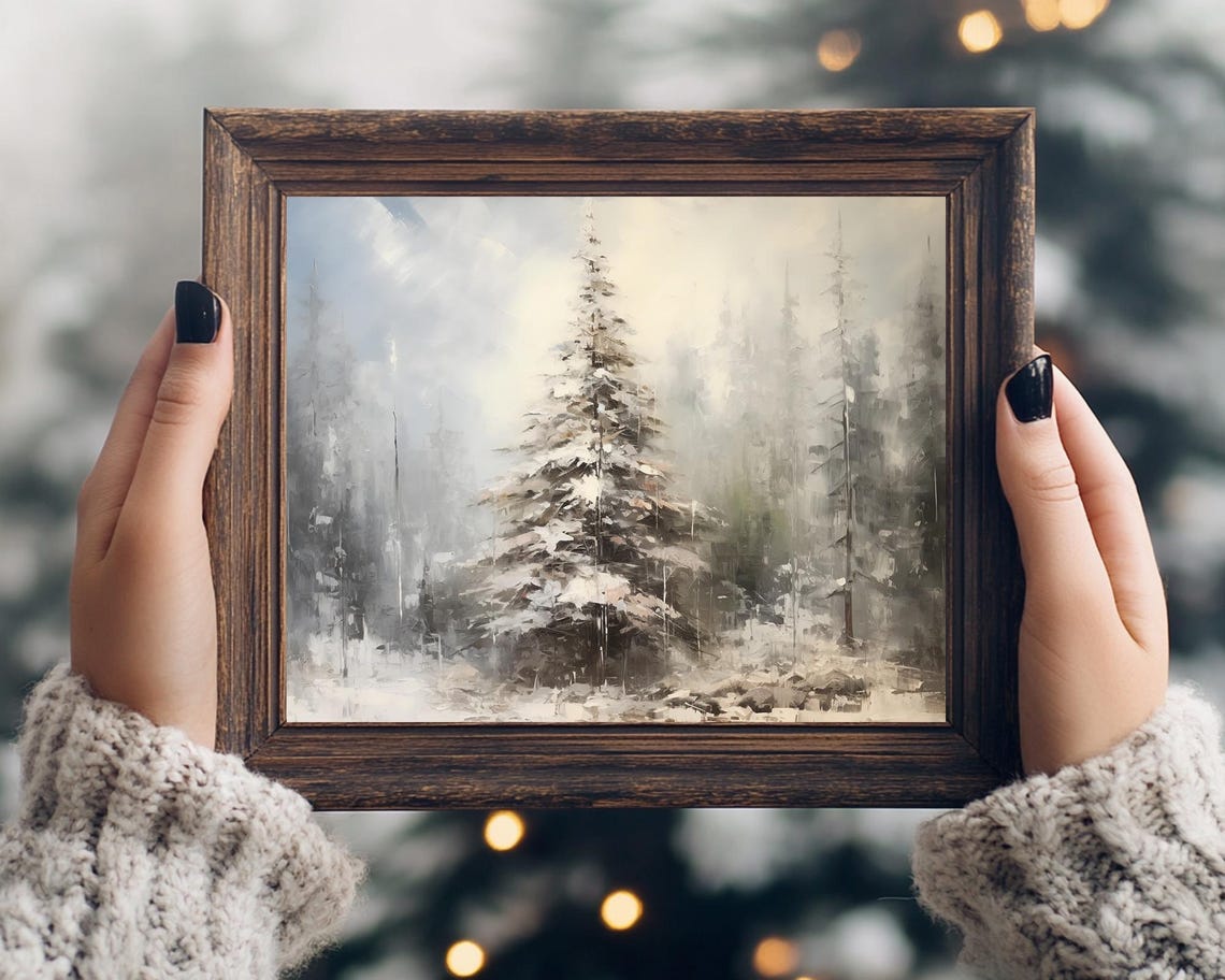 Snow Covered Pine Trees Misty Forest Serene Winter Landscape Print - Image 4