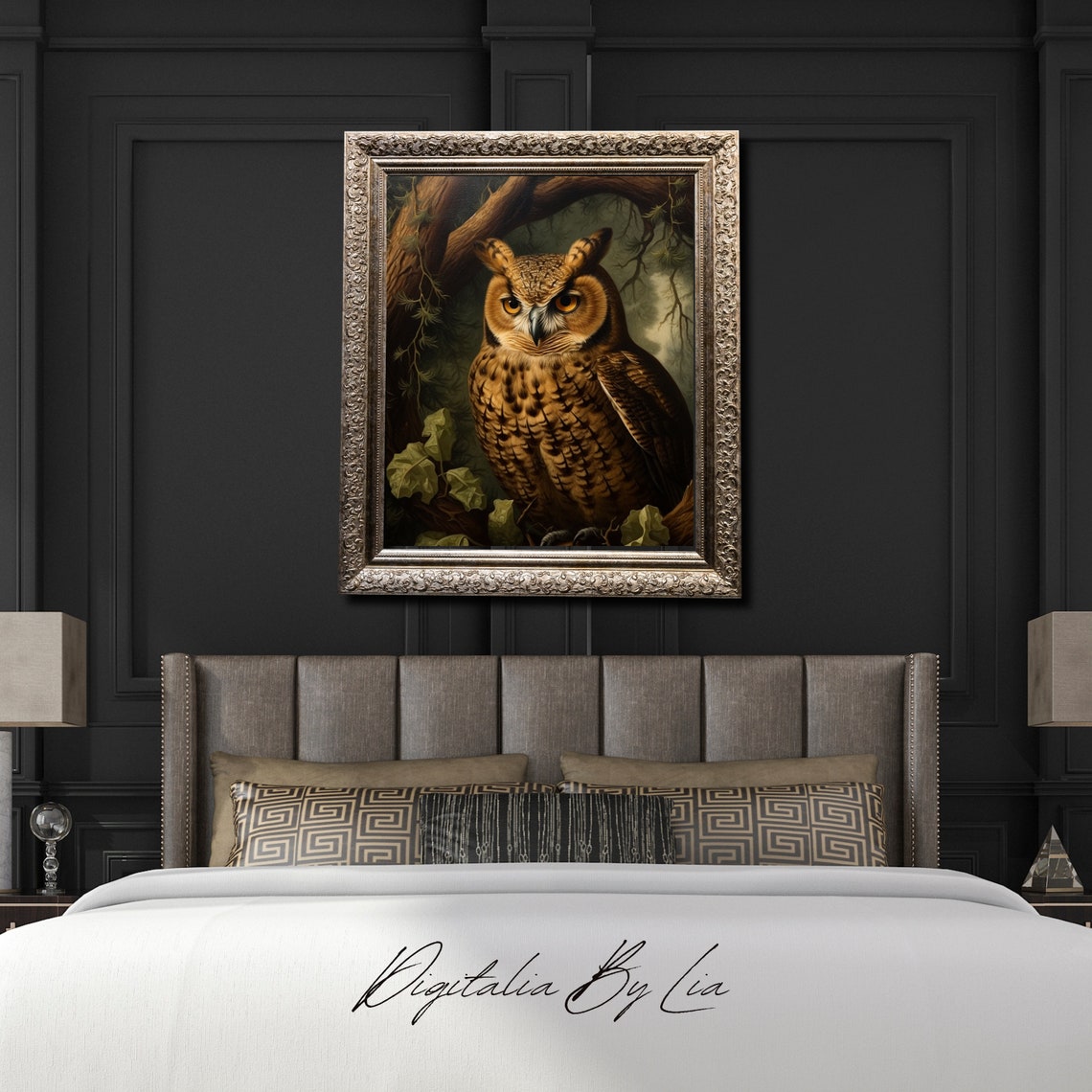 Great Horned Owl Perched In Dark Forest Moody Gothic Owl Print - Image 4