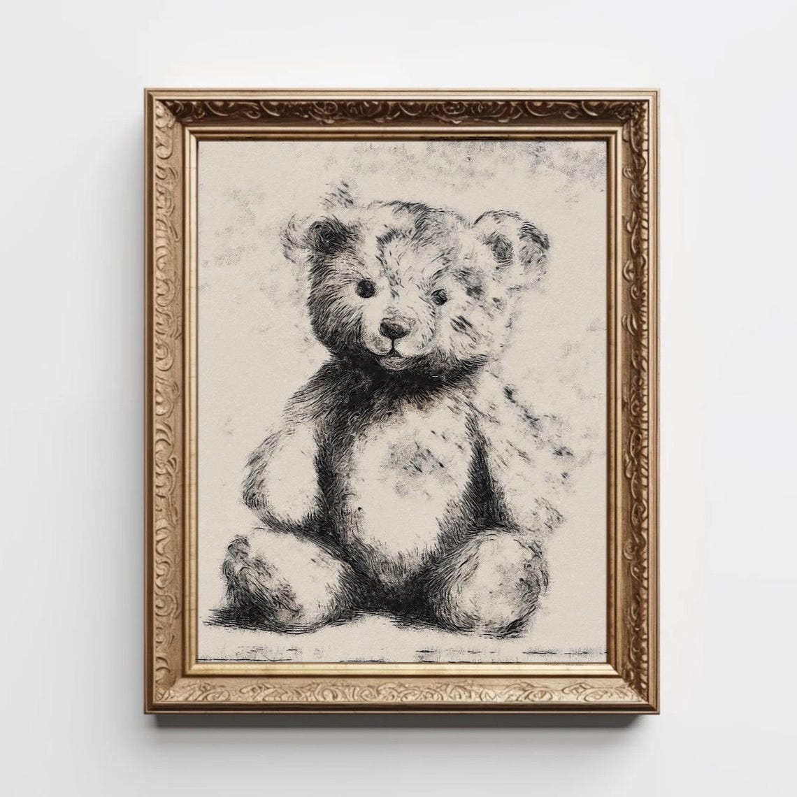 Vintage Teddy Bear Sketch Print Neutral Nursery Art