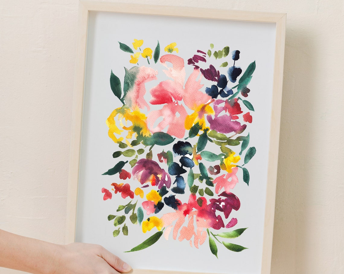 Soft Pink And Yellow Watercolor Bouquet Abstract Floral Art Print - Image 2
