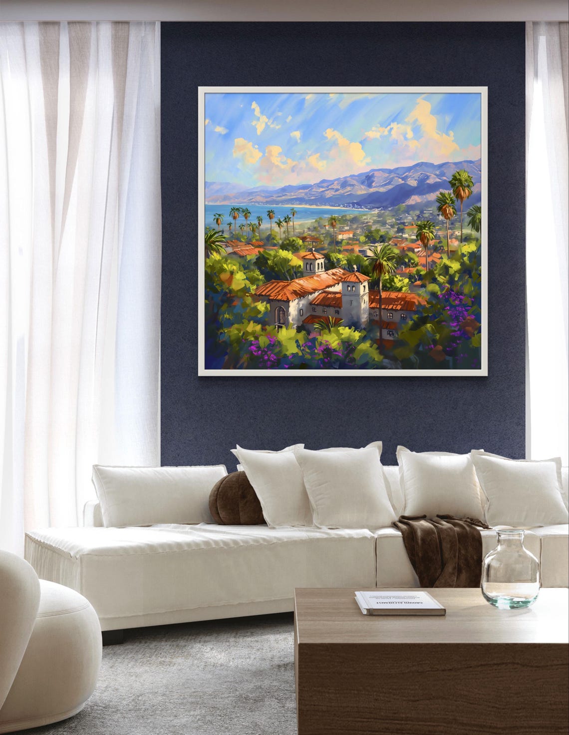 Santa Barbara Coastal City Palms and Mountains Daytime View Poster - Image 4