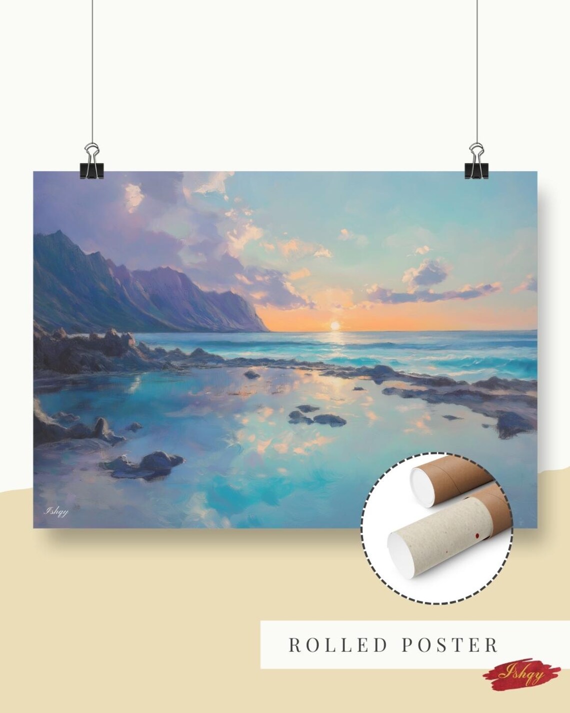 Hawaii Sunrise Rocky Tide Pools Turquoise Coast Seascape Poster - Image 7