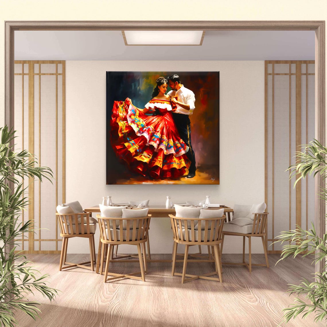 Folklorico Dancer in Flowing Red Skirt Dance Art Decor Poster - Image 4