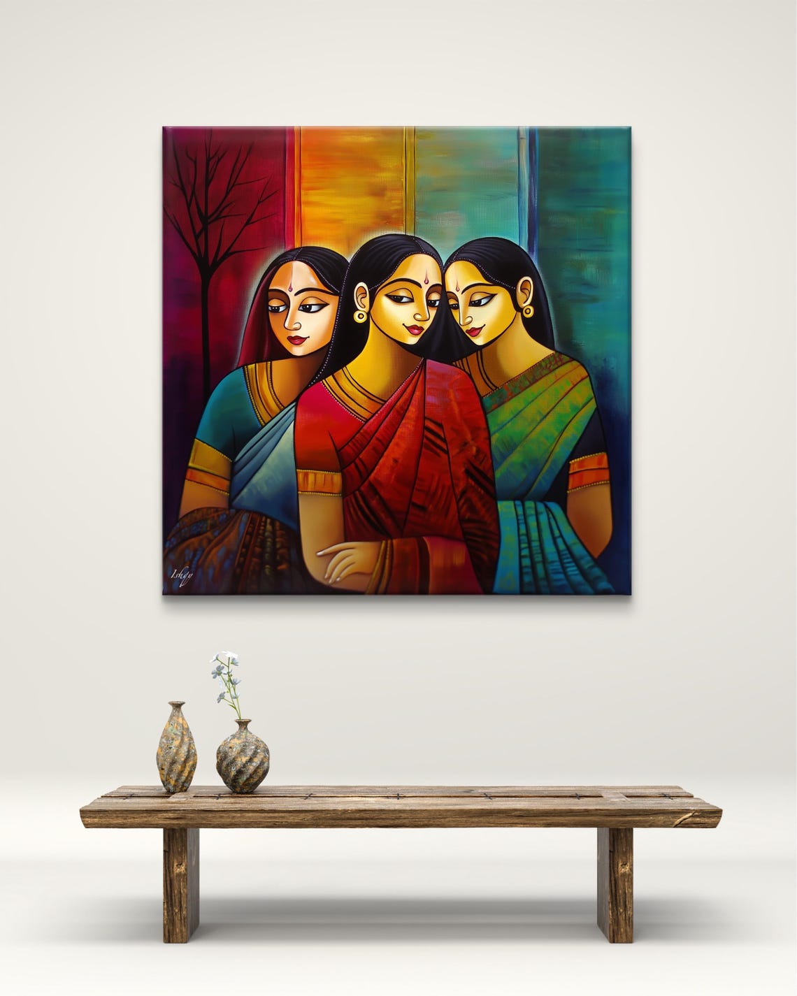 Three Women in Sarees Bold Abstract Portrait Modern Art Poster - Image 6