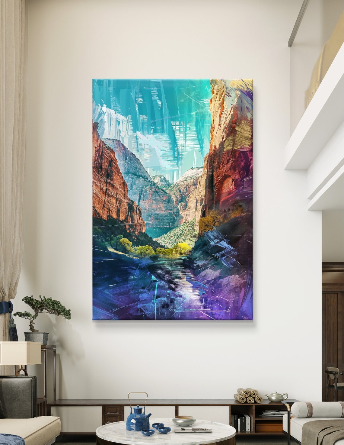 Zion National Park Canyon Cliffs Turquoise Sky Landscape Art Poster - Image 6