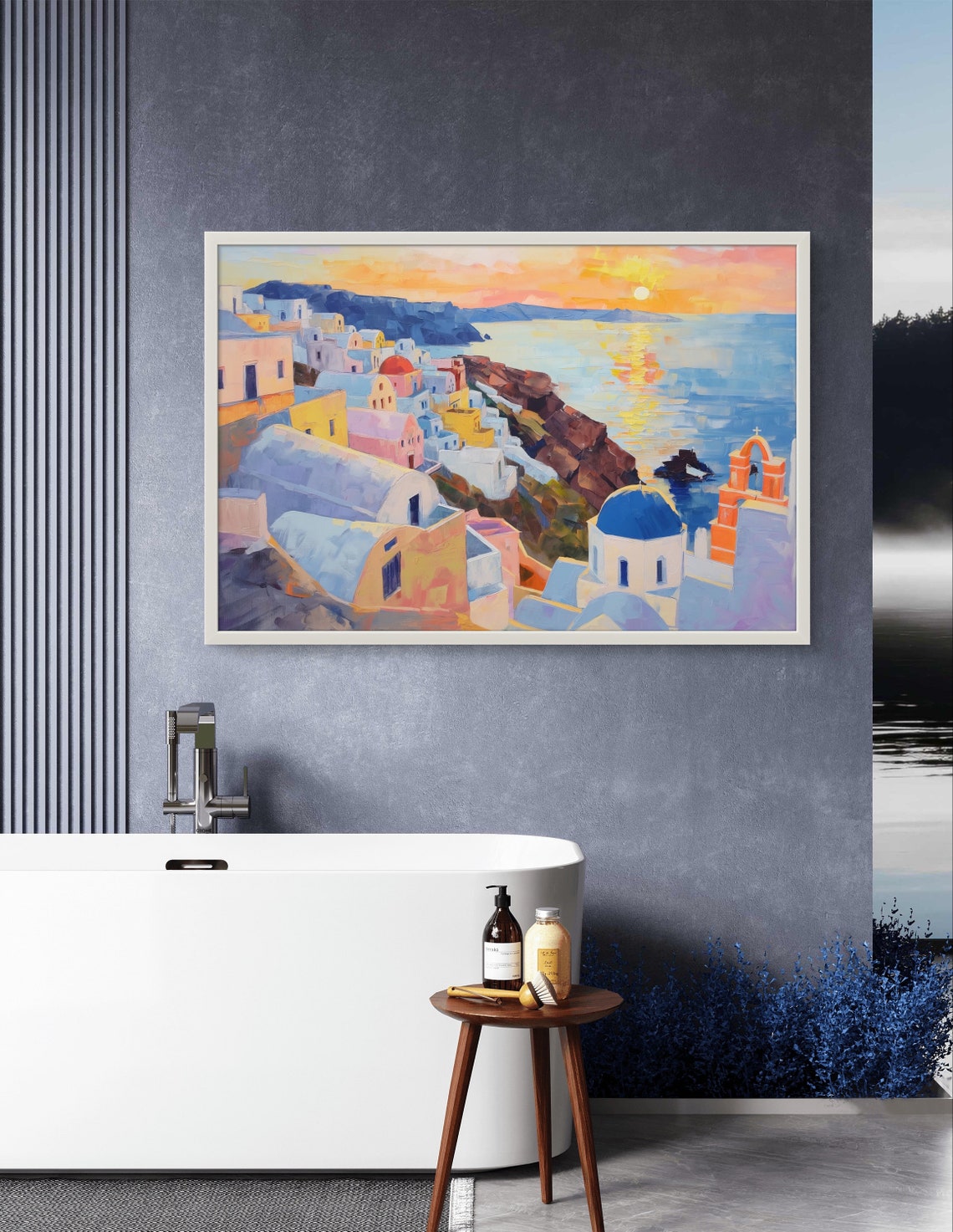 Santorini Greece Sunset Caldera Blue Domes Coastal Scene Art Poster - Image 2