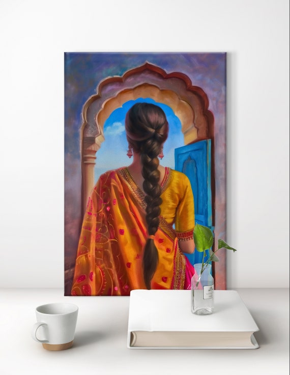 Punjabi Woman Art Framed Folk Vibrant Indian Wall Decor Cultural Print Colorful Living Room Art Traditional Punjabi Wall Art