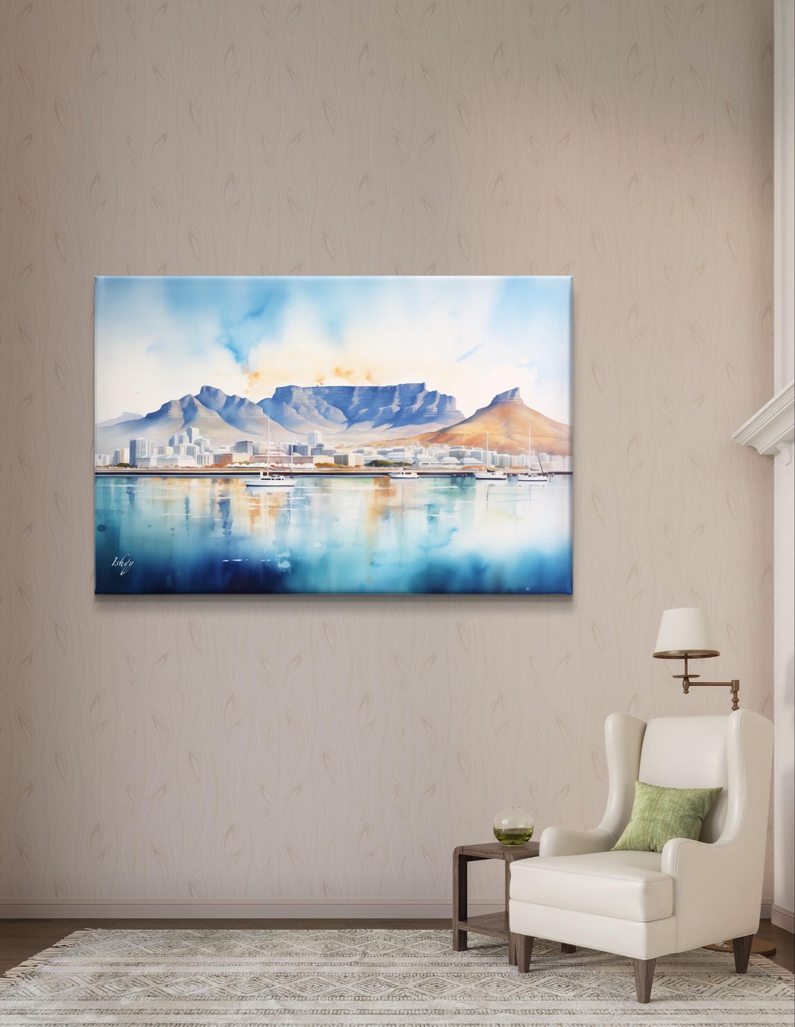 Cape Town Table Mountain and Harbor Sailboats Watercolor Poster - Image 6