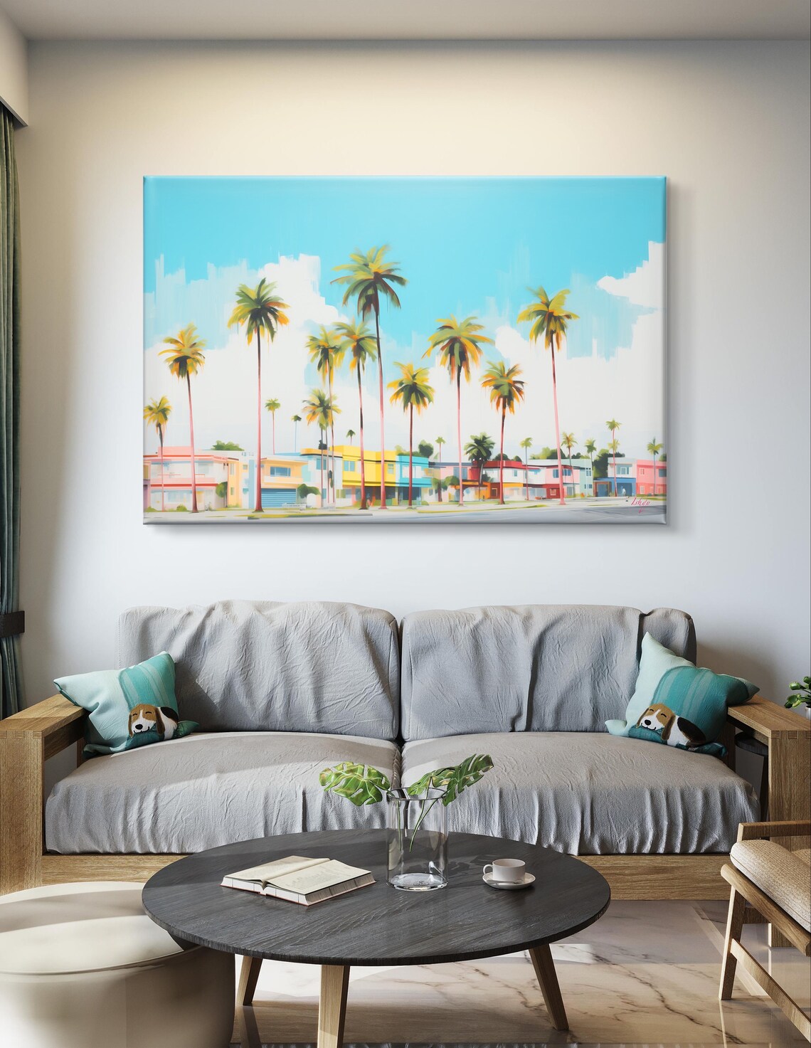 Miami Palm Trees and Pastel Art Deco Buildings Sunny Street Poster - Image 4