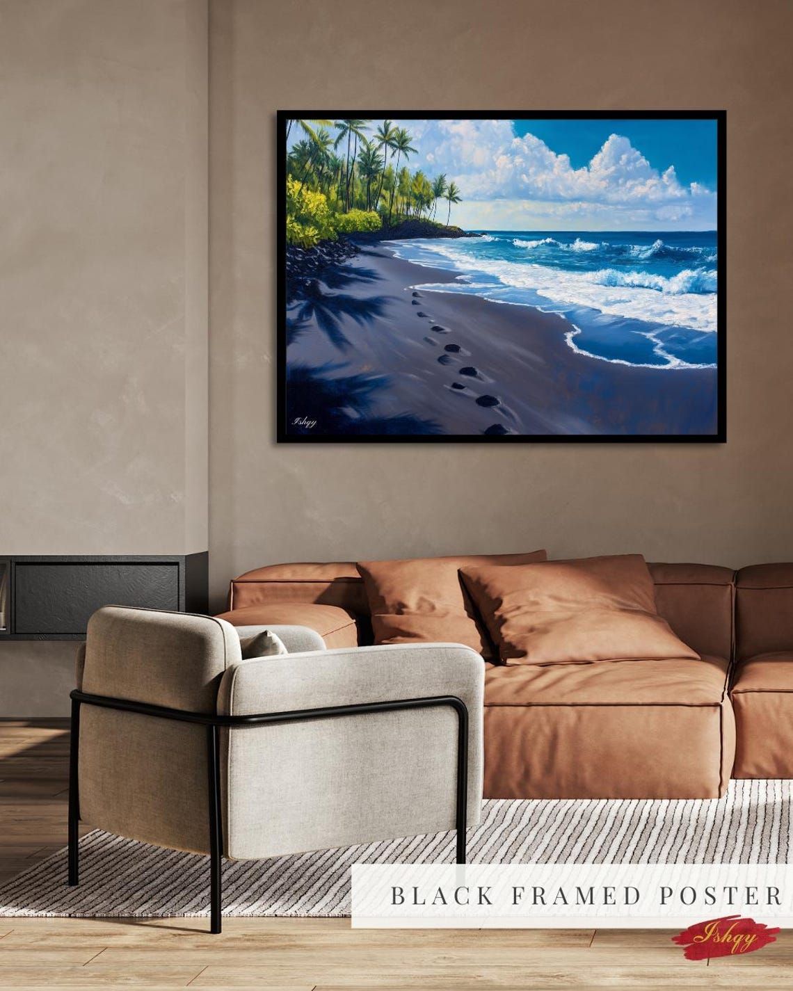 Punaluu Black Sand Beach Hawaii Shore Path Seascape Poster For Homes - Image 3