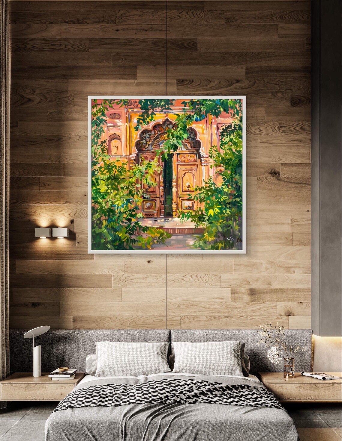 Ornate Indian Doorway Framed by Lush Green Tropical Vines Poster - Image 3