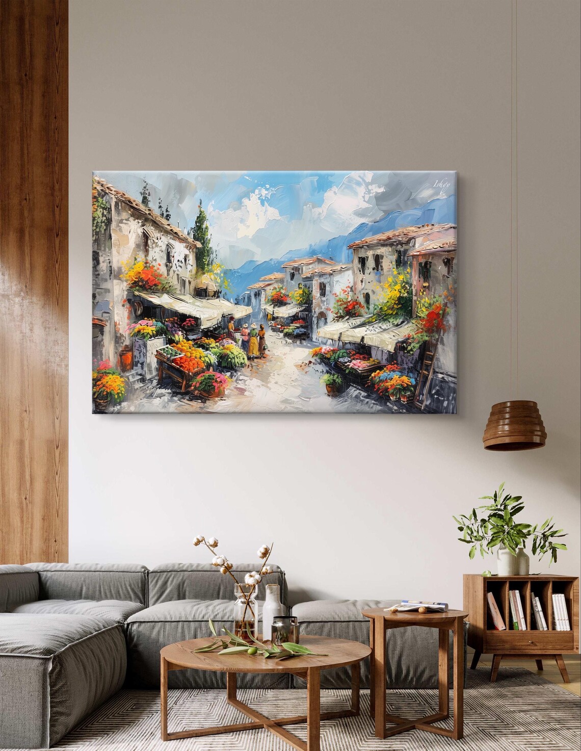 European Flower Market Village Street Stalls Bold Impasto Poster - Image 4