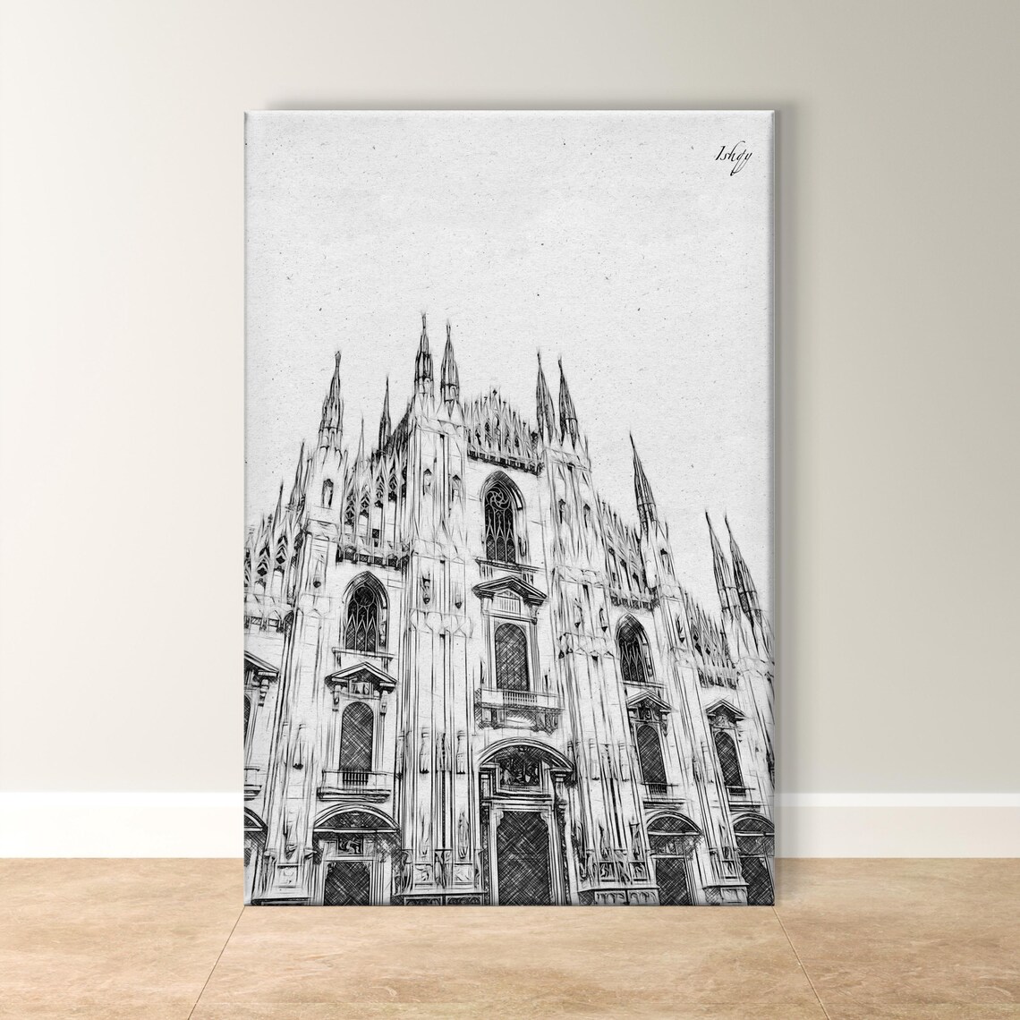 Duomo di Milano Gothic Cathedral Facade Ink Sketch Art Poster