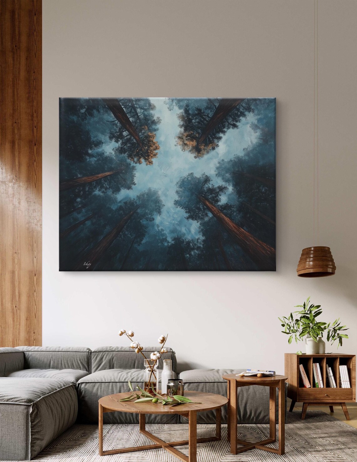 Soaring Redwoods Upward Canopy View Misty Blue Forest Scene Poster - Image 4