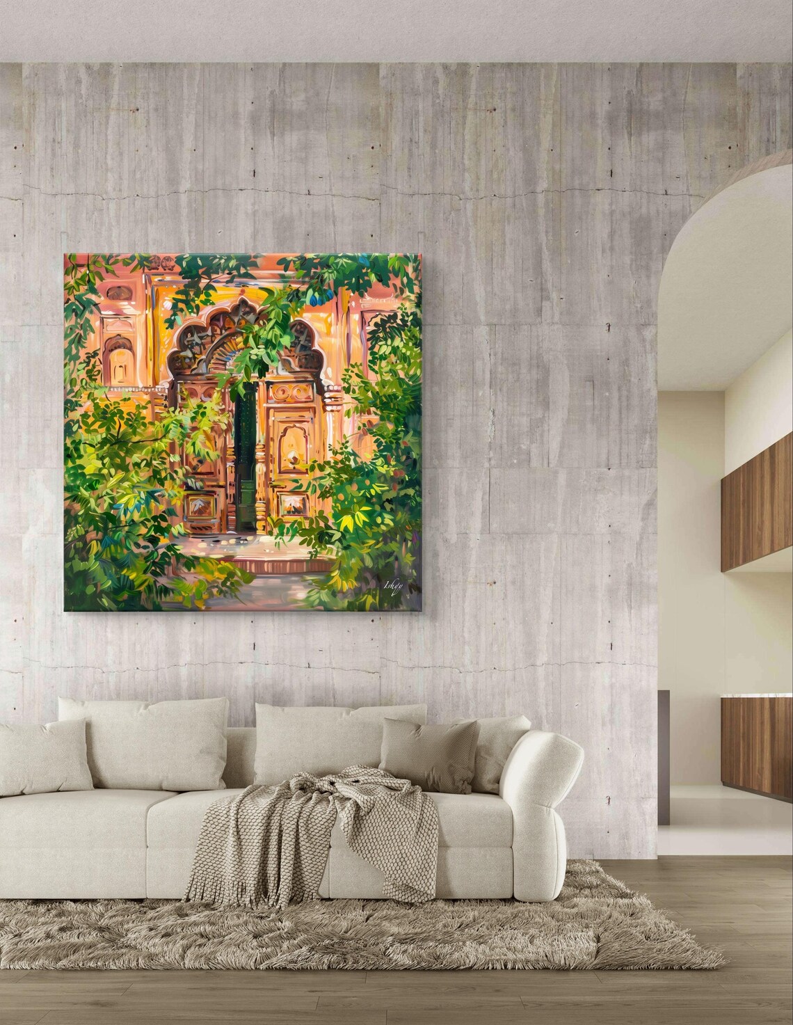 Ornate Indian Doorway Framed by Lush Green Tropical Vines Poster - Image 4