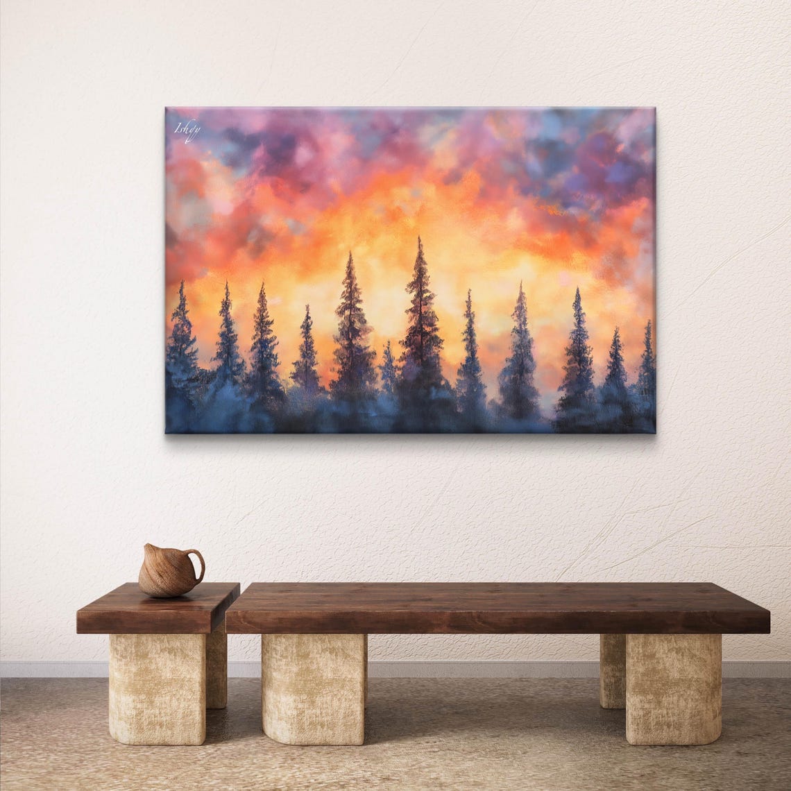 Sunset Pine Forest Fiery Orange Sky Silhouette Landscape Poster - Image 7