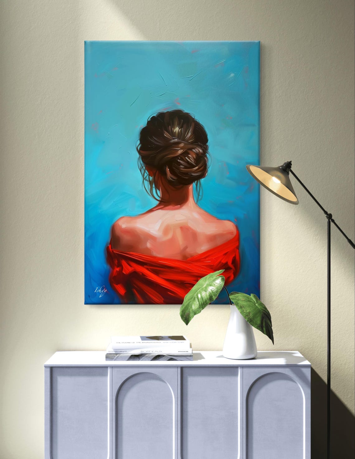 Woman In Red Art Framed Modern Portrait Feminine Wall Decor Colorful Art Print Red Dress Living Room Art Elegant Woman Decor - Image 6