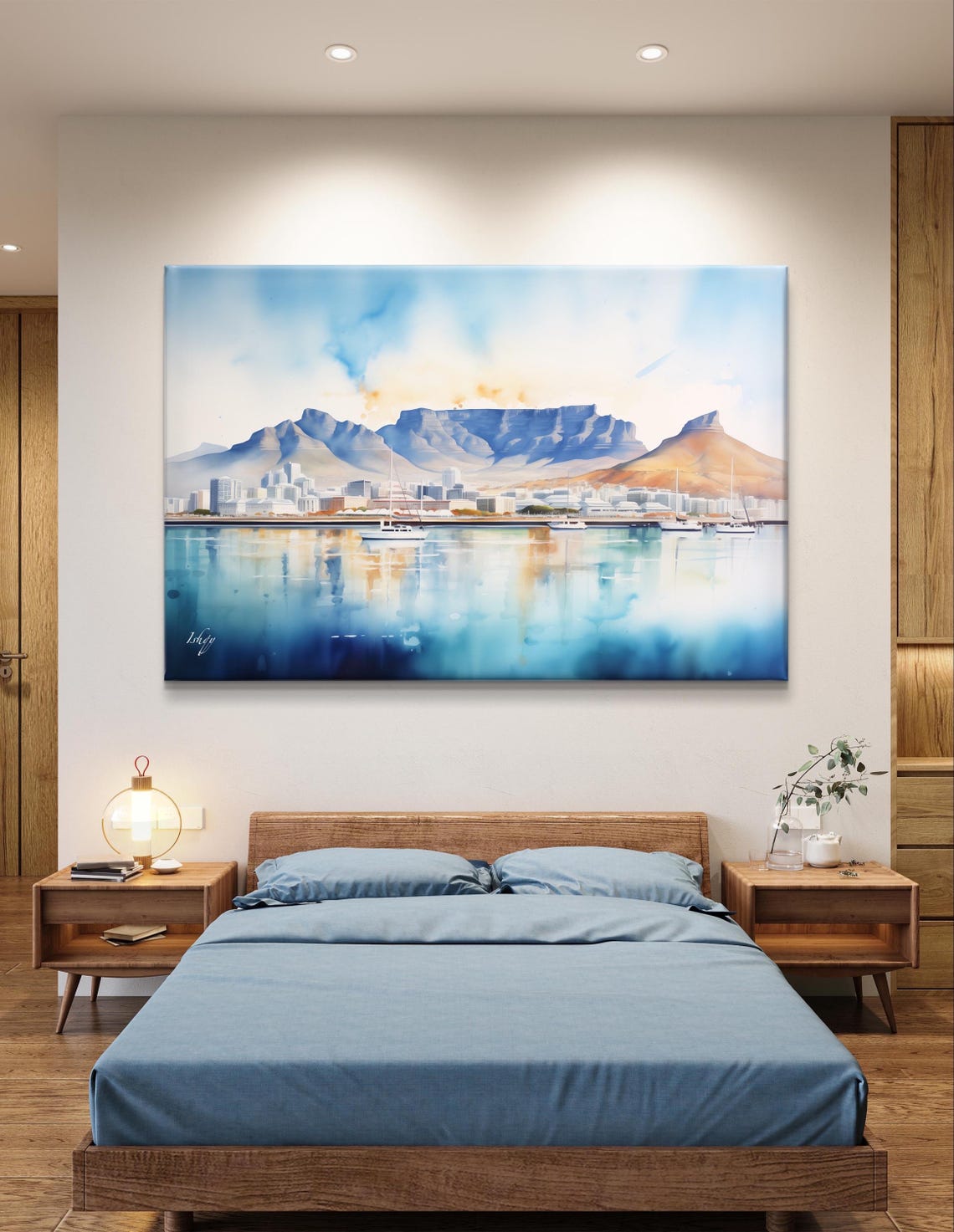 Cape Town Table Mountain and Harbor Sailboats Watercolor Poster - Image 4