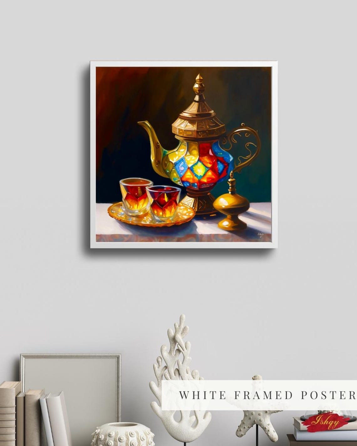 Colorful Moroccan Mosaic Teapot With Tea Glasses Kitchen Poster - Image 2
