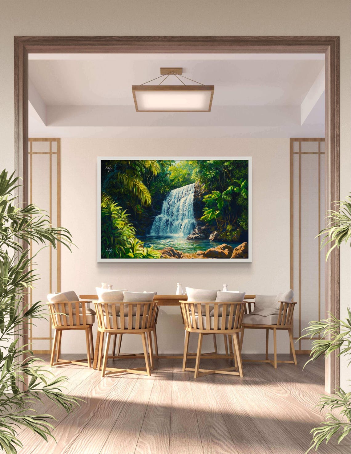 La Mina Waterfall Sunlit Cascade in Tropical Forest Art Poster - Image 3