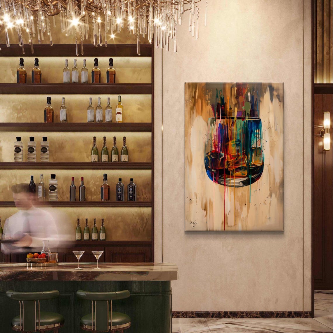 Abstract Whiskey Glass Vibrant Color Drip Modern Bar Art Poster - Image 4