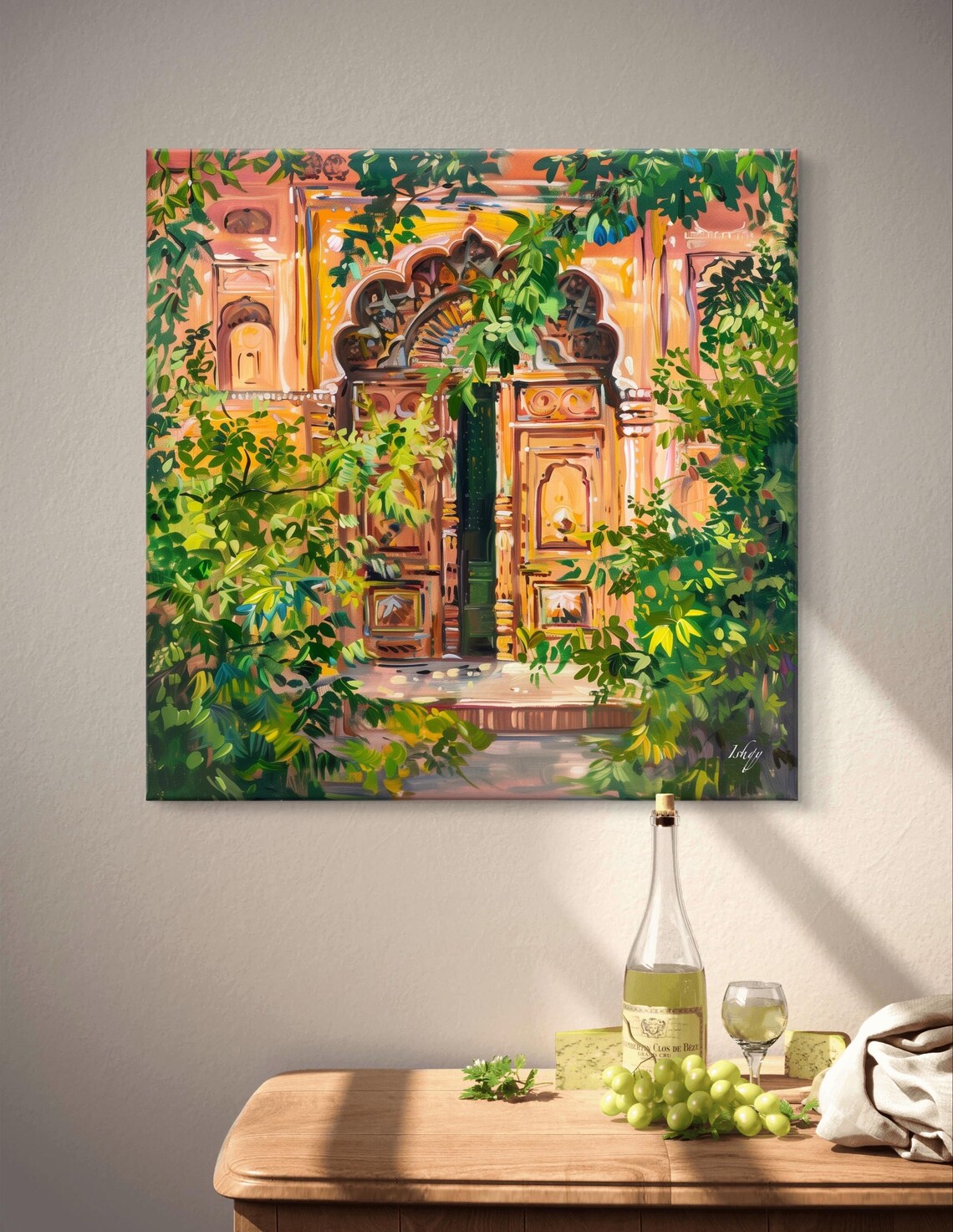 Ornate Indian Doorway Framed by Lush Green Tropical Vines Poster - Image 6