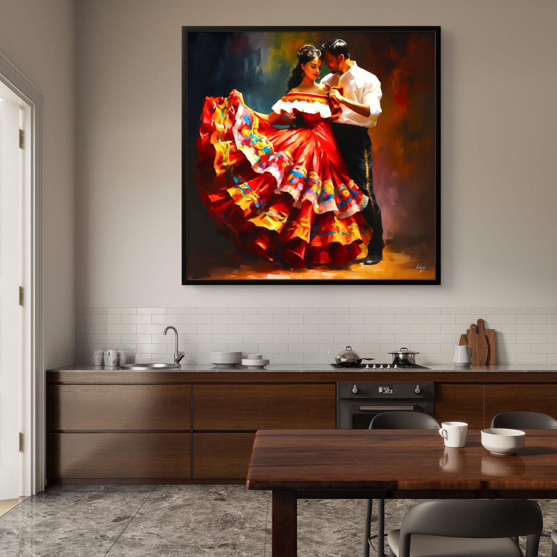 Folklorico Dancer in Flowing Red Skirt Dance Art Decor Poster - Image 2