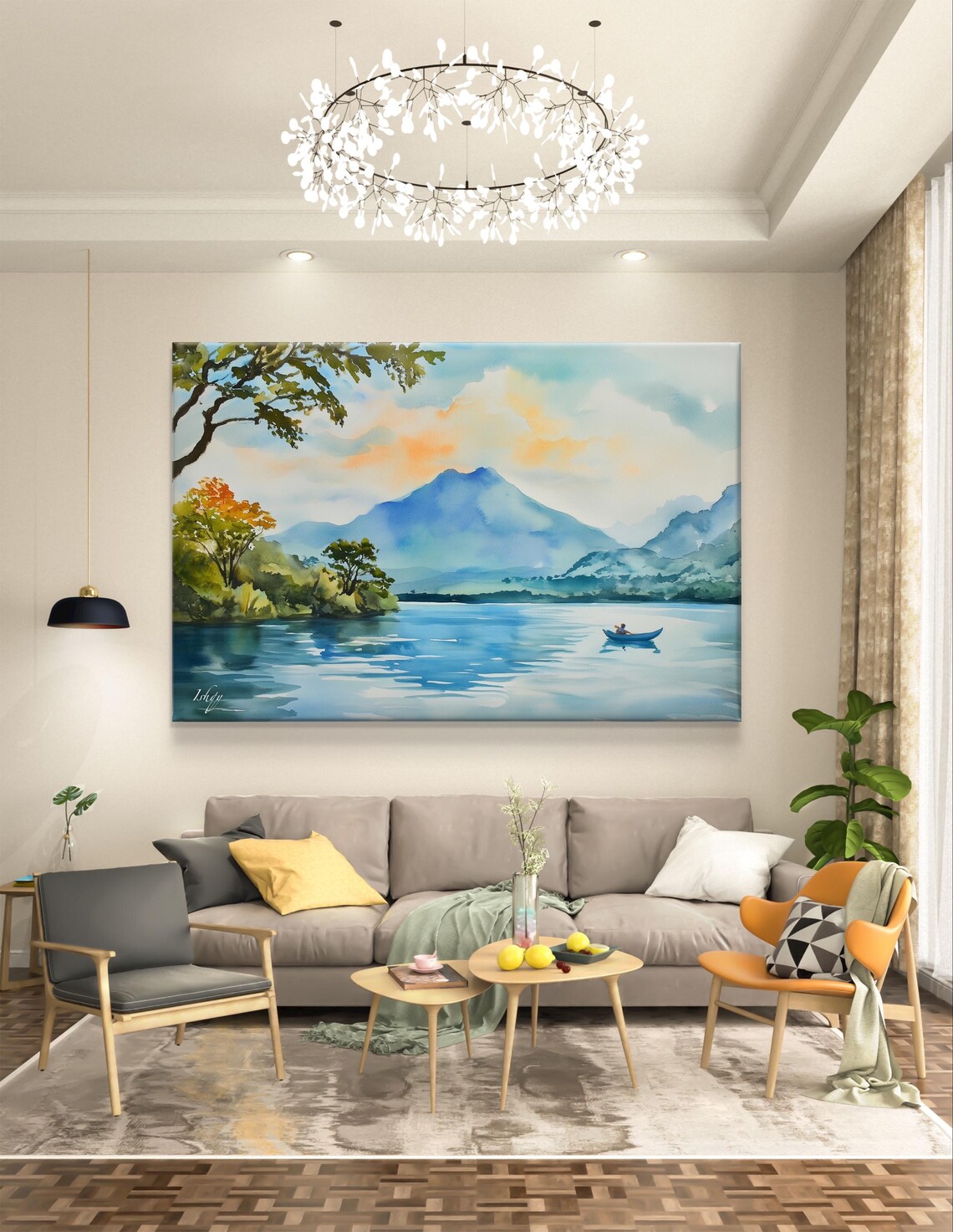 Coatepeque Lake El Salvador Volcano Calm Watercolor Travel Poster - Image 7