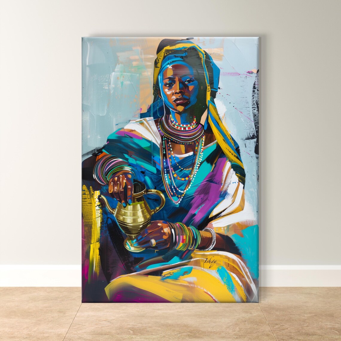 Ethiopian Woman Habesha Kemis Art Print, Vibrant Decor