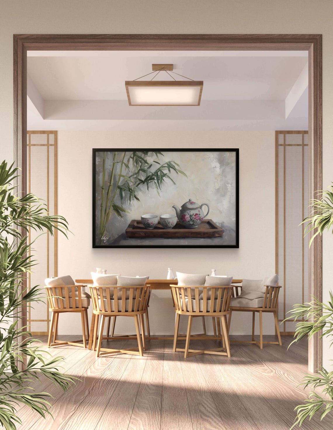 Floral Teapot Tea Set Bamboo Serene Zen Kitchen Art Wall Poster - Image 2