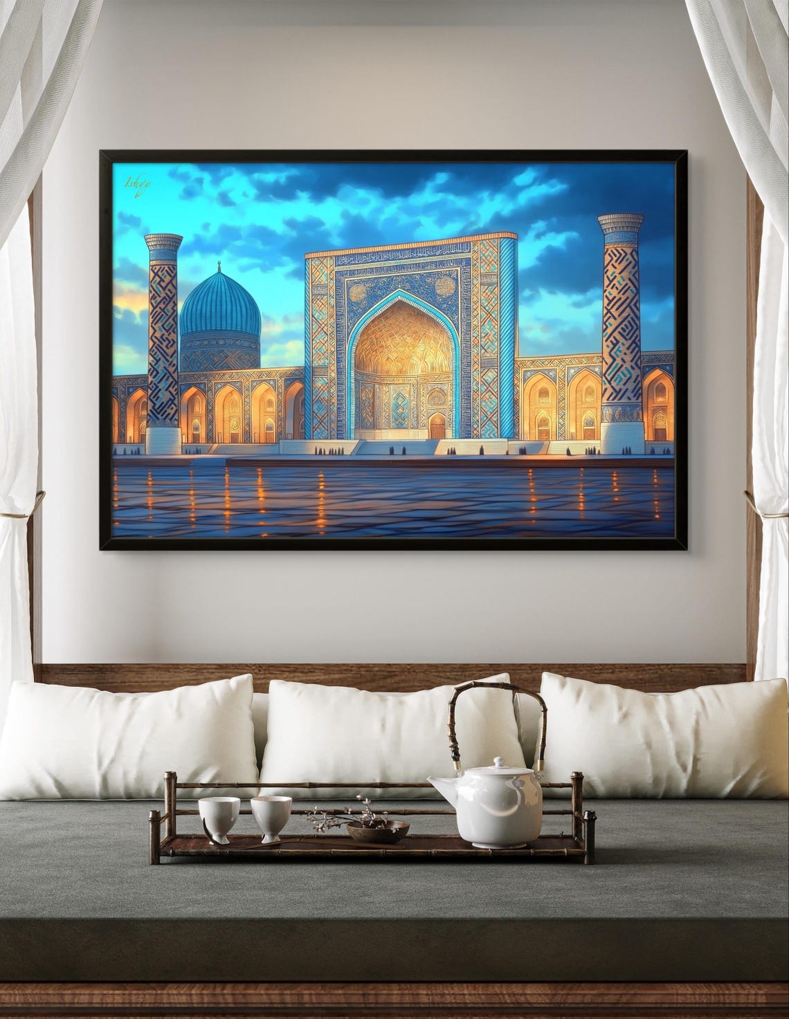 Registan Square Samarkand Blue Tilework Twilight Silk Road Poster - Image 3