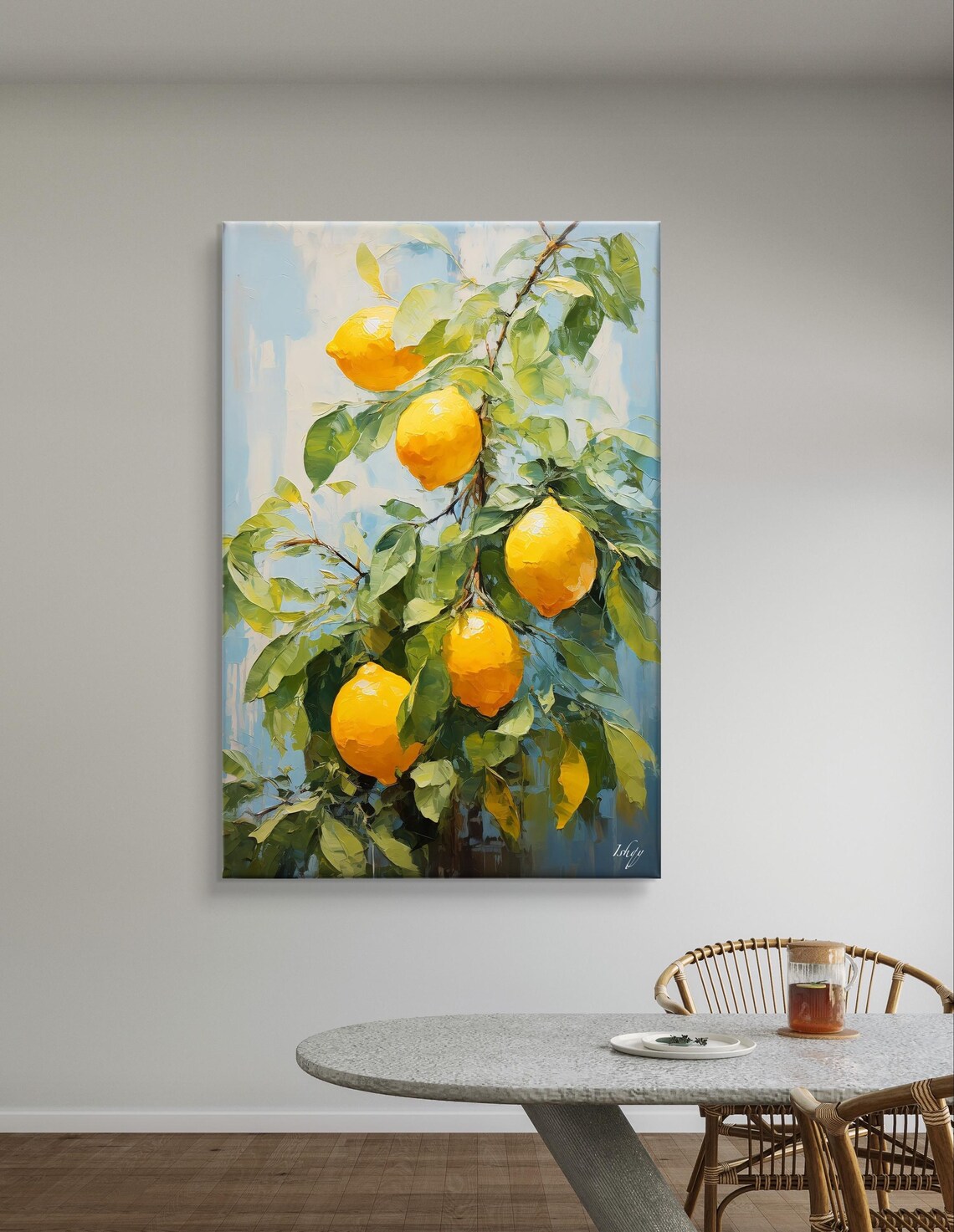 Ripe Lemon Branch Oil Painting with Fresh Green Leaves Poster - Image 4