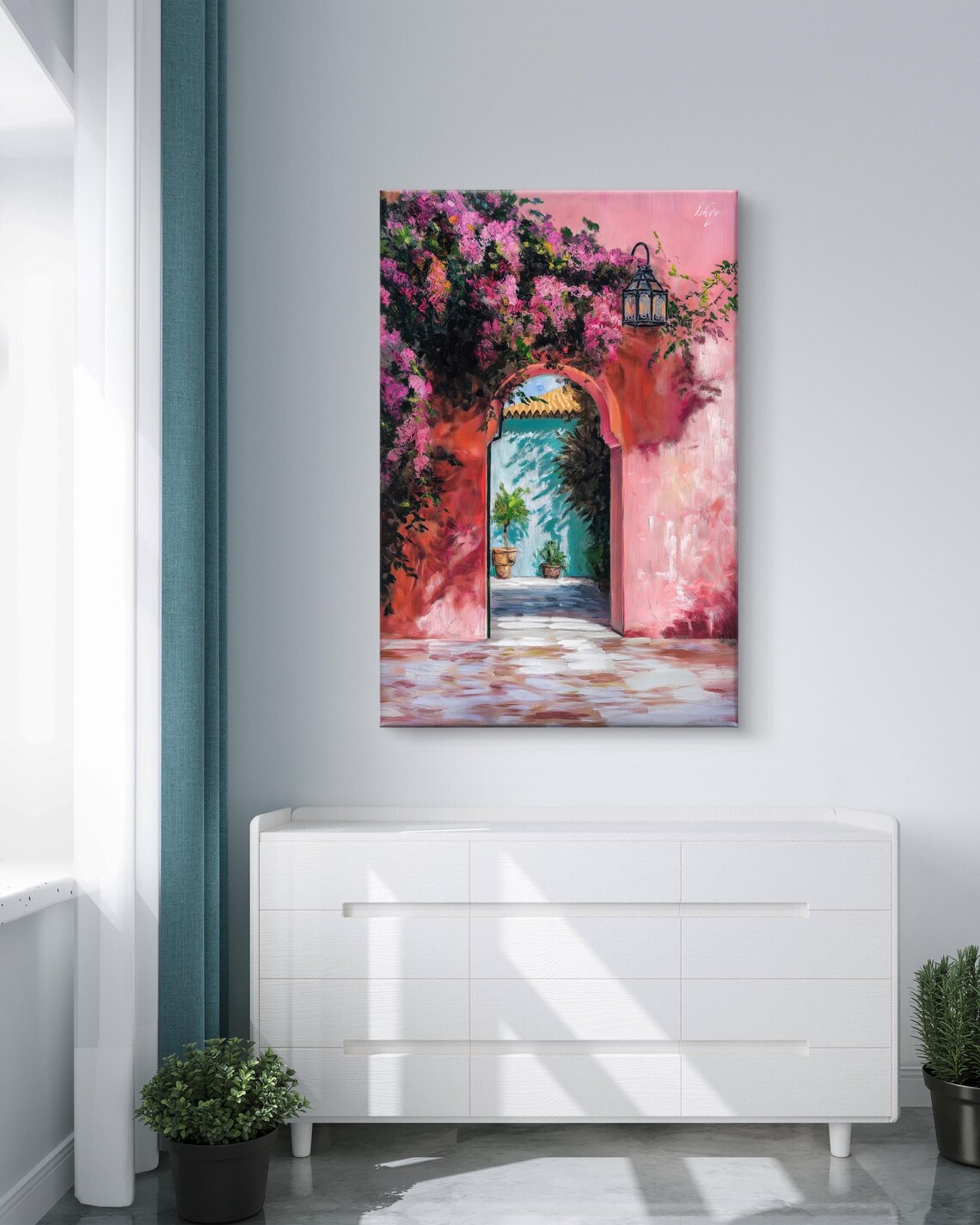Pink Moroccan Archway Draped in Bougainvillea Painting Poster - Image 4