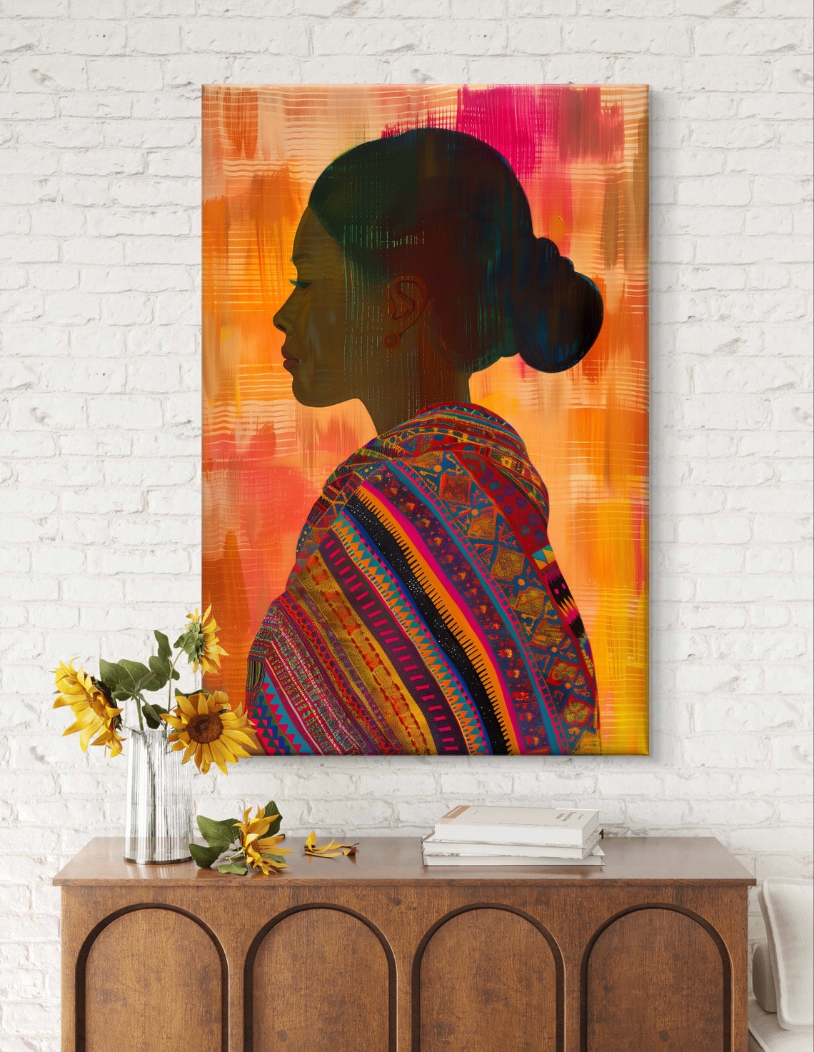 Guatemalan Woman Silhouette Colorful Woven Textile Portrait Poster - Image 5