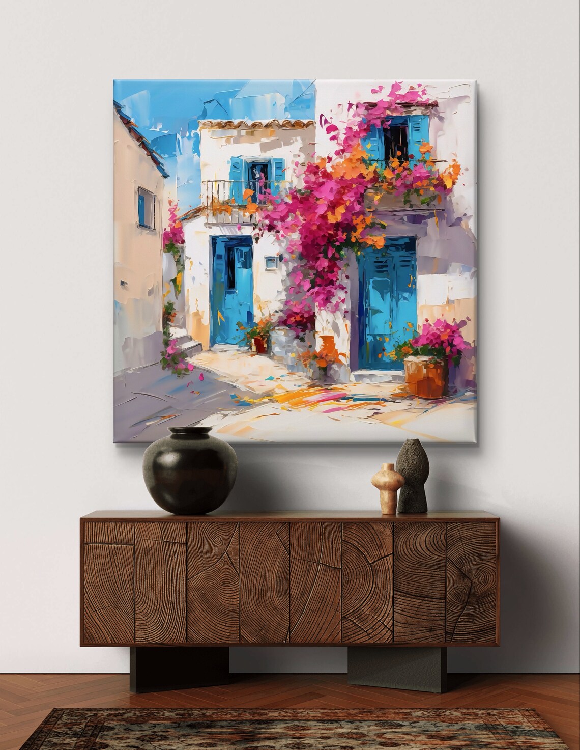 Greek White House With Blue Doors Bougainvillea Island Poster - Image 6