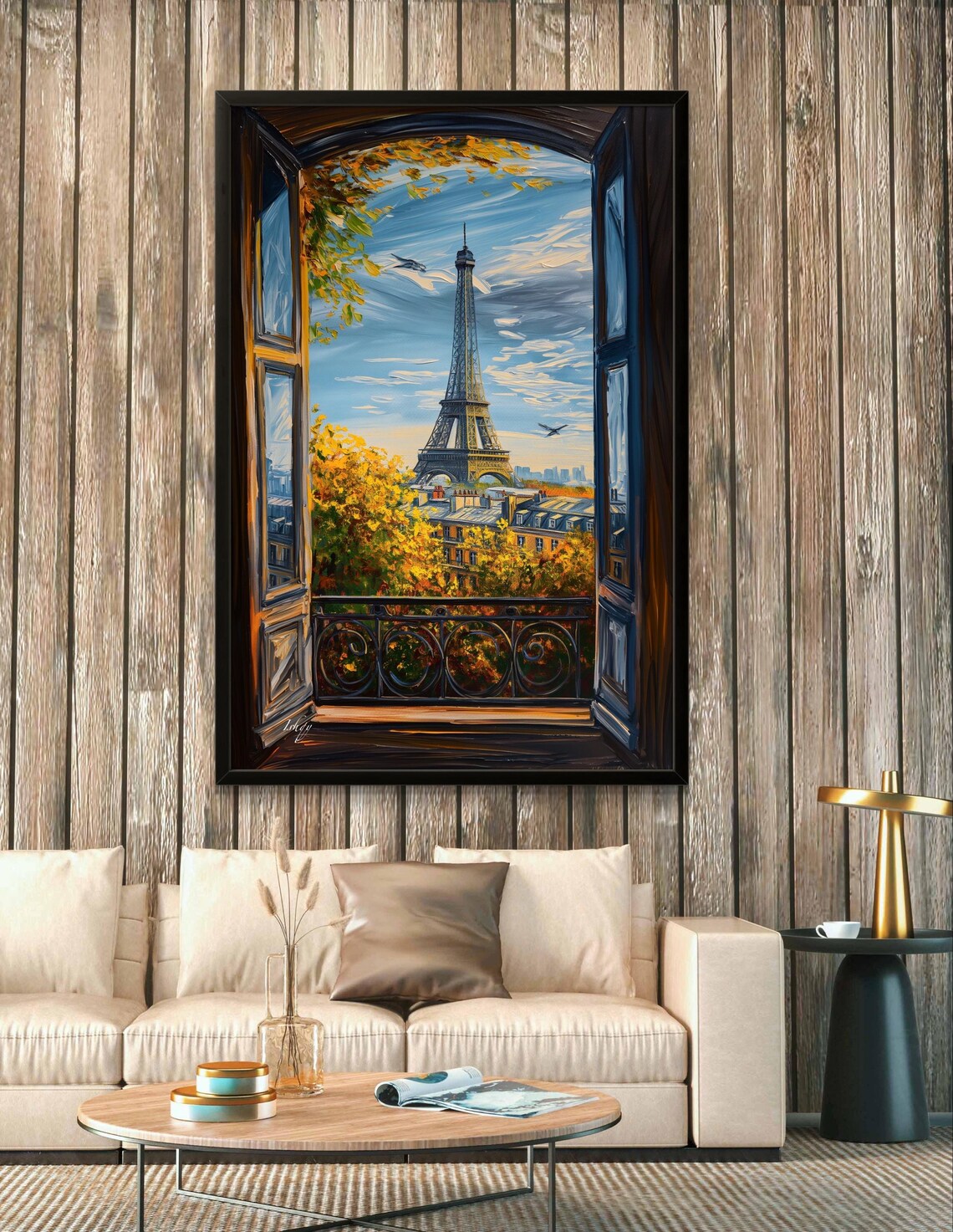 Paris Balcony Window View of the Eiffel Tower in Autumn Poster - Image 3