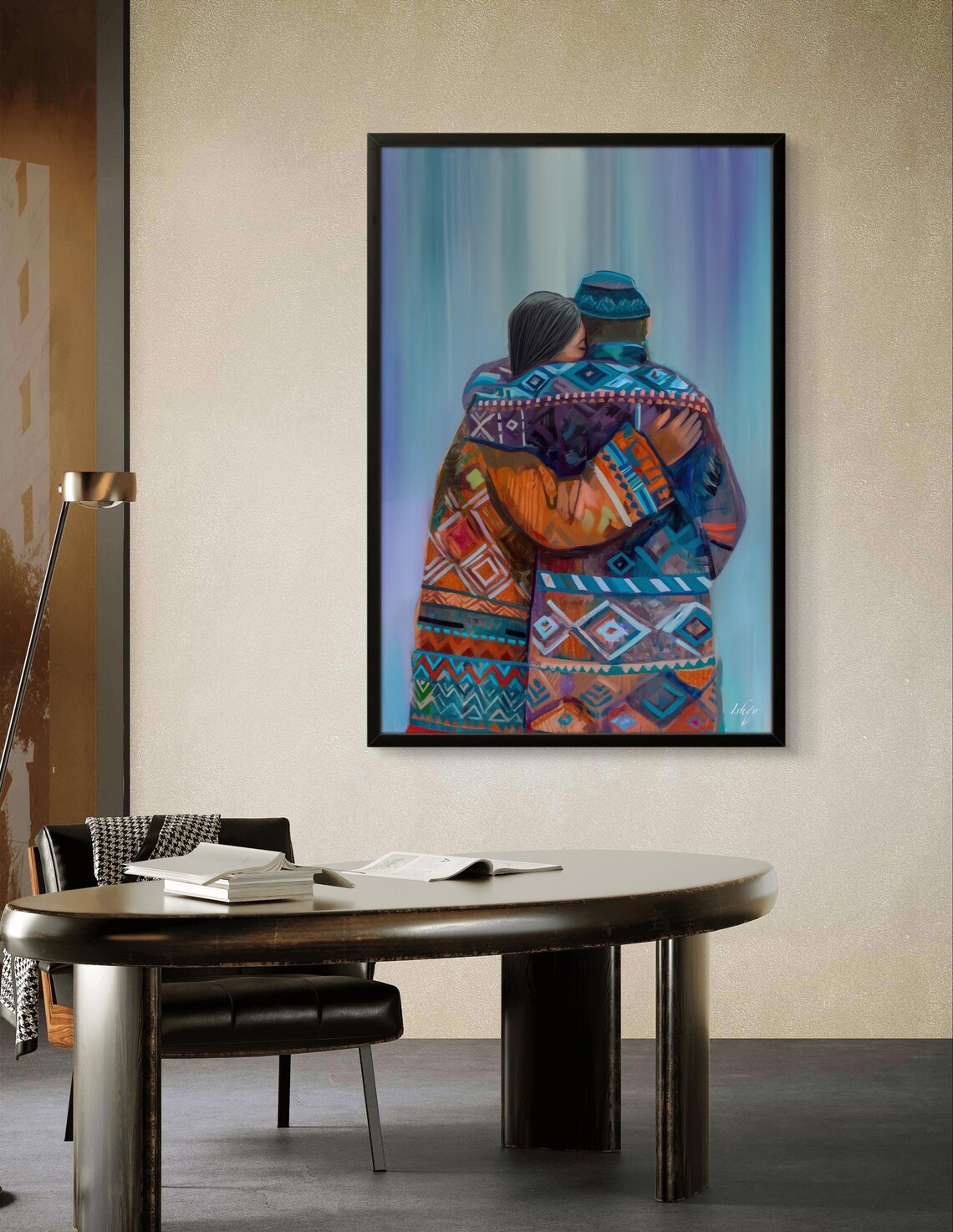 Sami Couple Northern Lights Arctic Winter Embrace Night Poster - Image 2