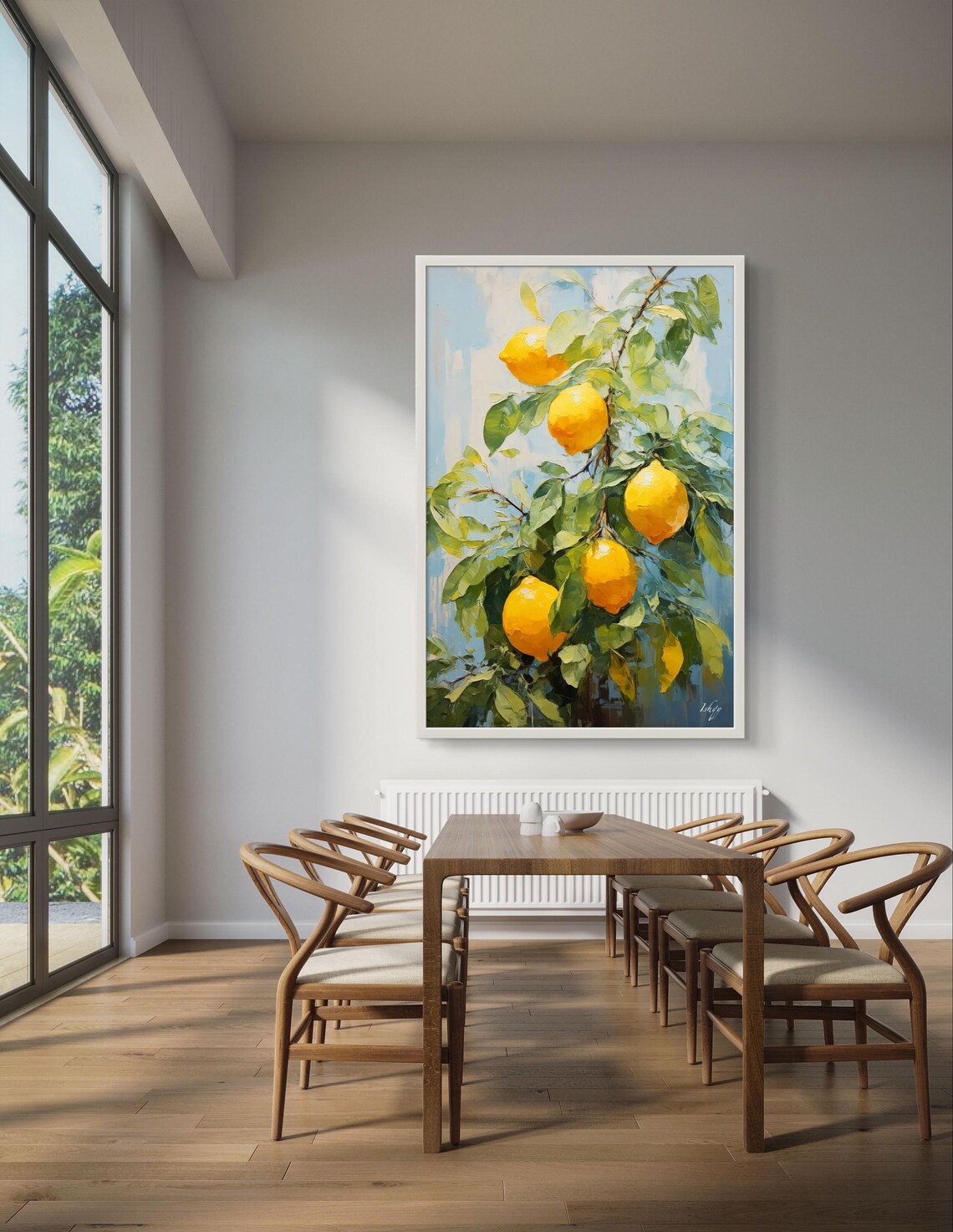Ripe Lemon Branch Oil Painting with Fresh Green Leaves Poster - Image 2