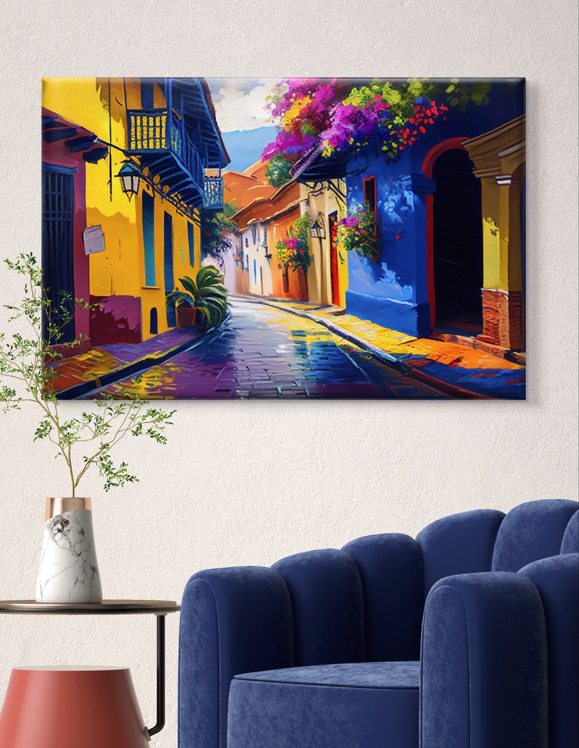 Vibrant Colonial Street Lined with Colorful Historic Houses Poster - Image 5