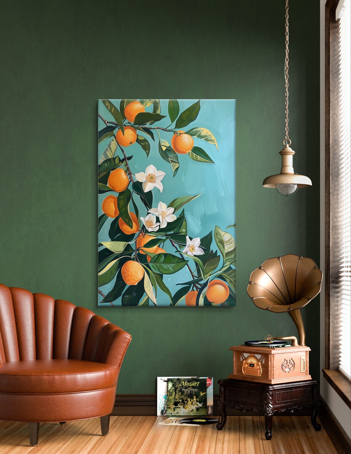 Orange Blossom Branch White Flowers Turquoise Botanical Art Poster - Image 6