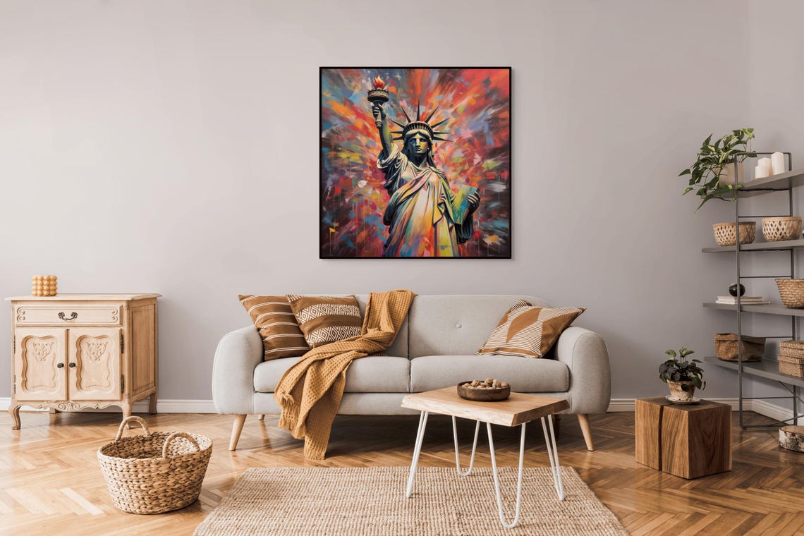 Abstract Statue of Liberty Painting Poster with Vibrant Color Splash - Image 3