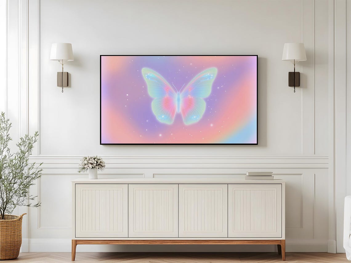 Pastel Dream Butterfly Frame Tv Art Ethereal Soft Gradient Aesthetic Celestial Wall Art Fantasy Home Decor Trendy Dream - Image 5