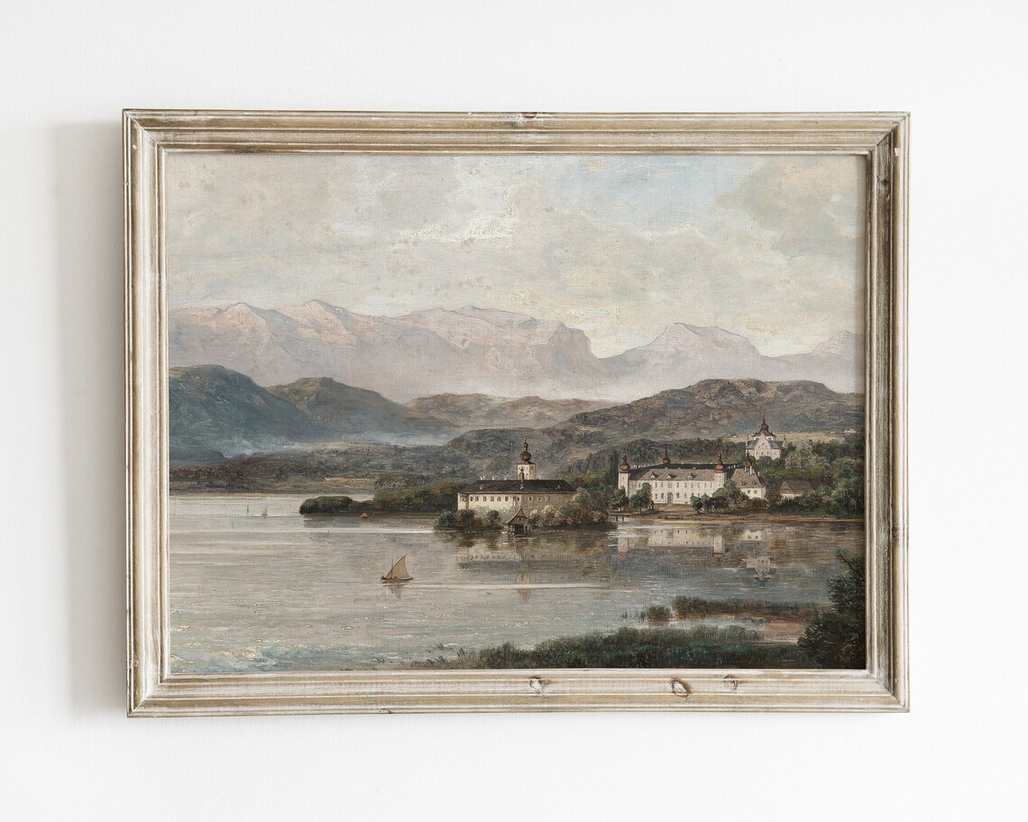 Vintage European Village Oil Painting, Travel Poster