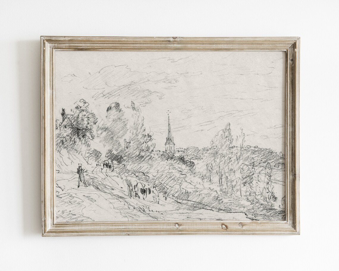 Antique Landscape Sketch Set, Vintage Scenery Drawings - Image 3