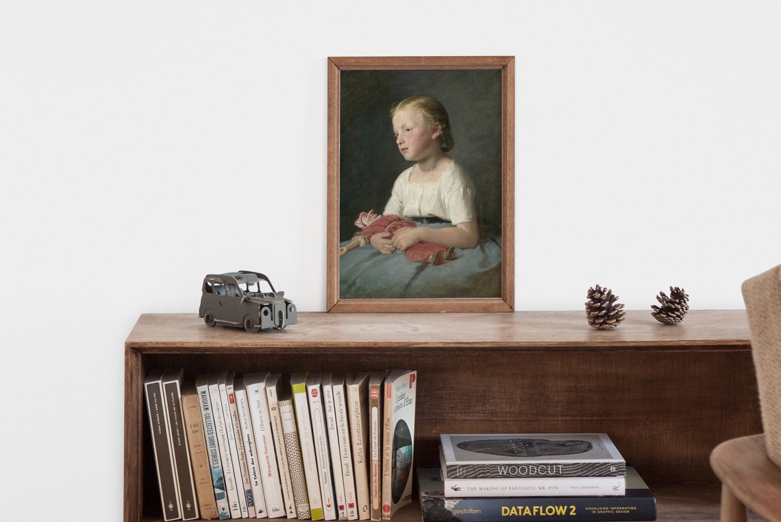 Antique Oil Painting Of Little Girl Vintage Girl Portrait Print Portrait Wall Art Antique Art Vintage Nursery Portrait Print - Image 2